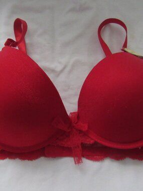 Felina Red Shiny Red Speckles Bra  Push Up 36C  NWT